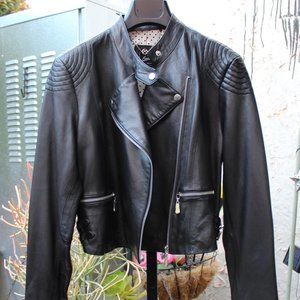 Kinder Aggugini Black Leather Moto Jacket NWT 299